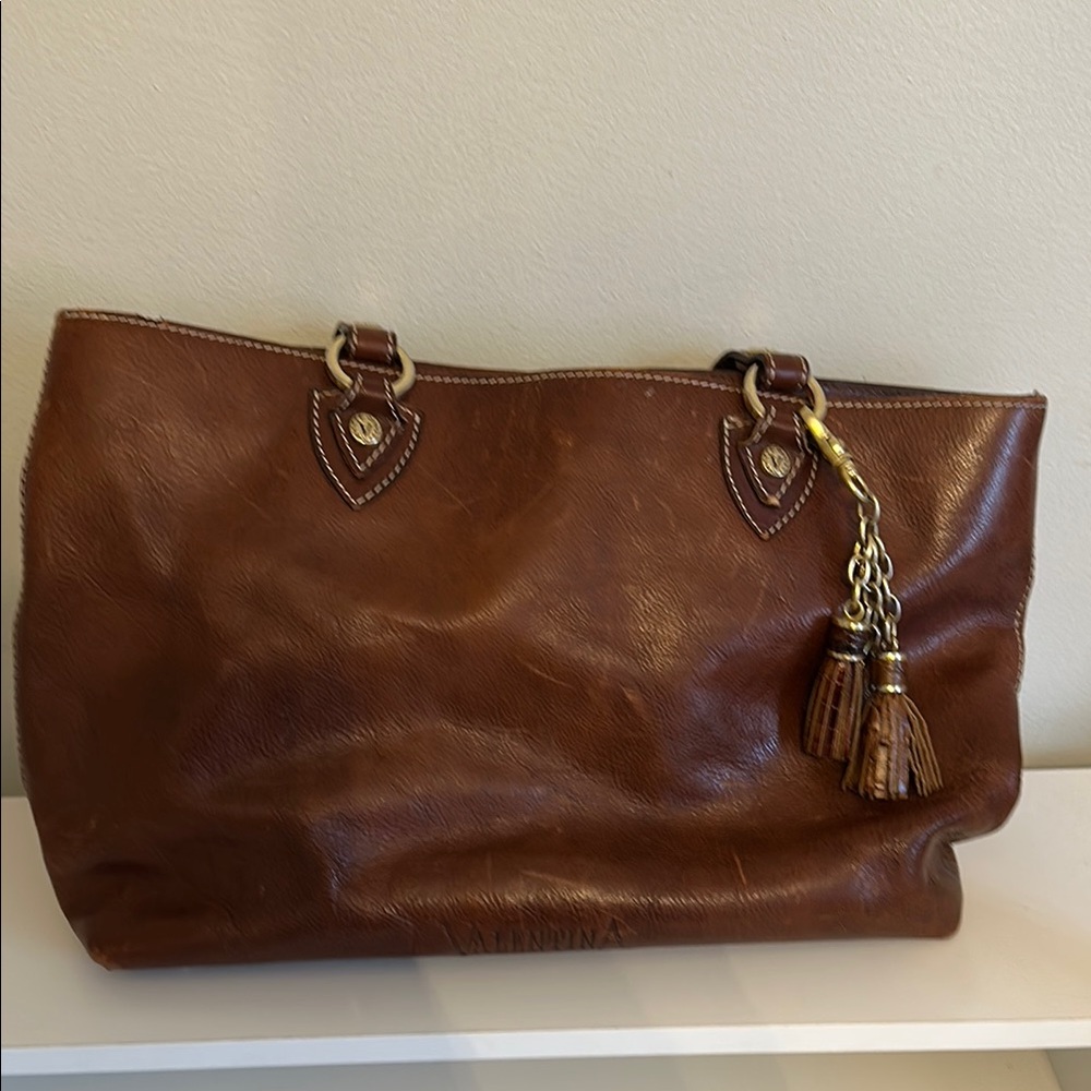 Valentina Brown Leather Tote with Tassel Detail